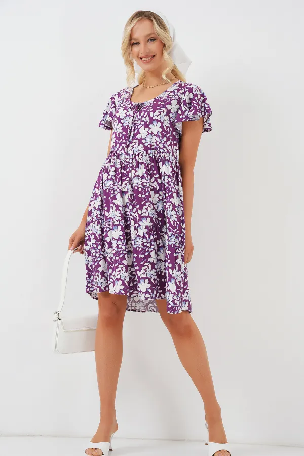 2352 V-Neck Short Dress - Purple