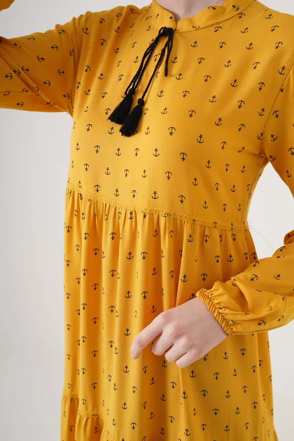 1627 Collar-Tie Hijab Dress - Mustard