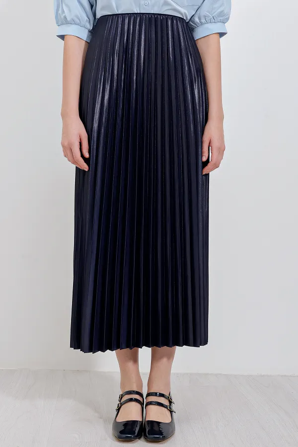 Jupe plissée aspect cuir 8009 - Bleu marine