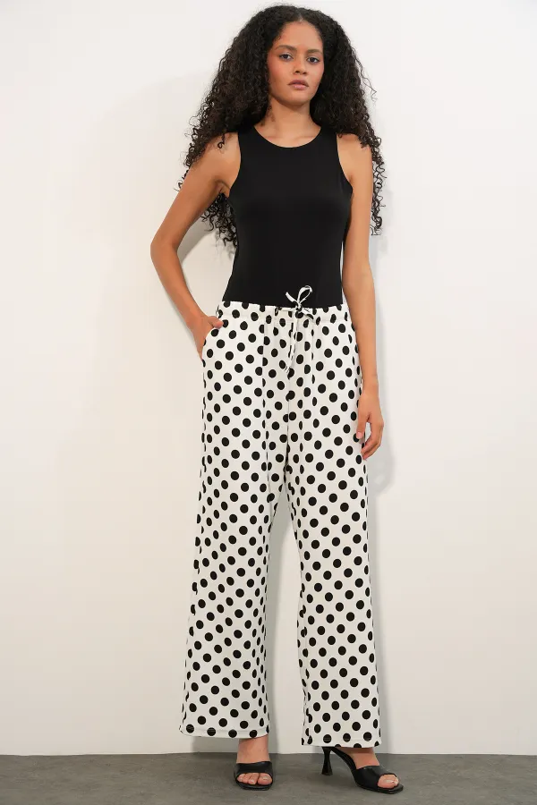 Women's Wide Leg Polka Dot Trousers 30116 - White