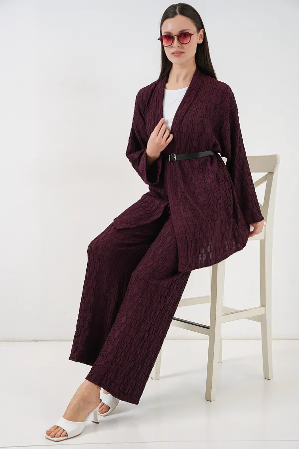 Kadın Kimono Pantolon İkili Takım 30078 - Bordo