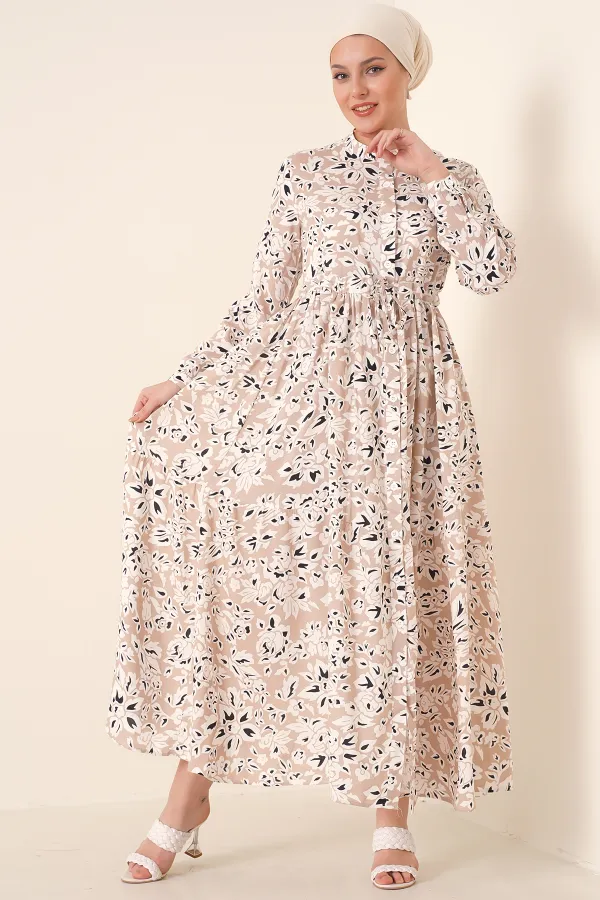 Robe hijab à col juge 2144 - Crème