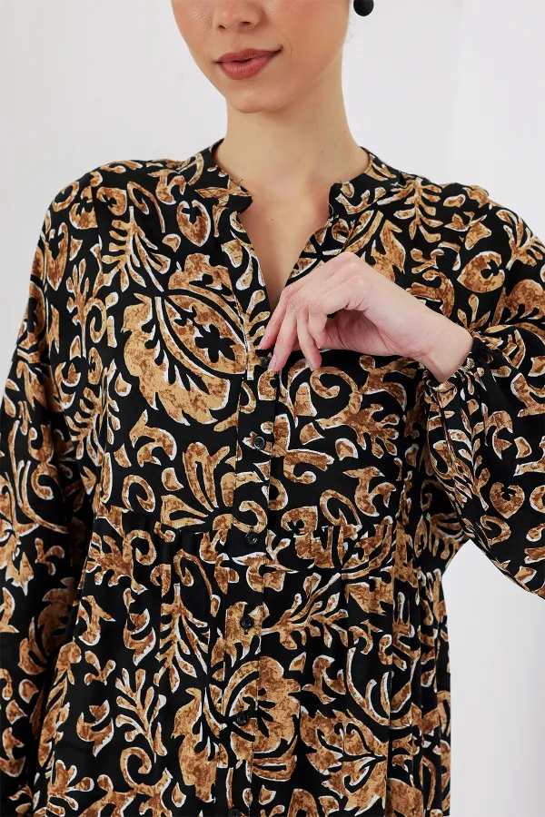 Robe hijab à motifs authentiques 2423 - Noir 10