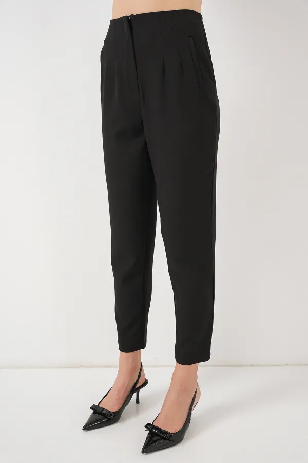 Women's Black High Waist Fabric Trousers 6650 Women's Black High Waist Fabric Trousers 6650
