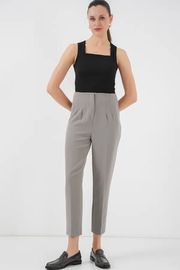 6650 Yüksek Bel Kumaş Pantolon - Gri