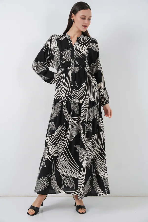 Robe longue hijab à motifs pour femme 2585 - Noir (taille M)