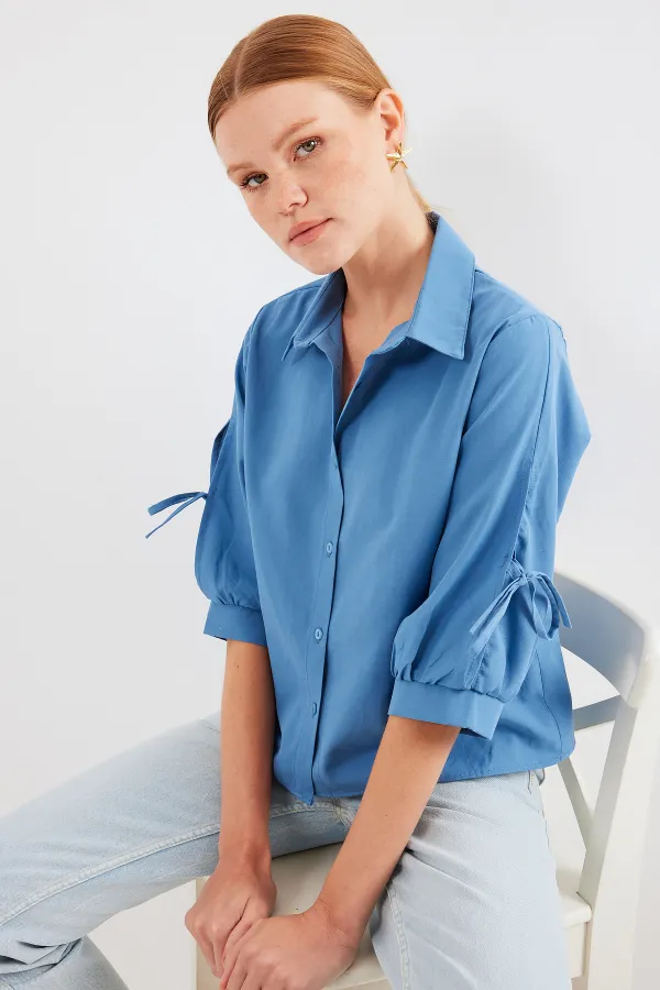 20246 Chemise courte à manches détaillées - Indigo