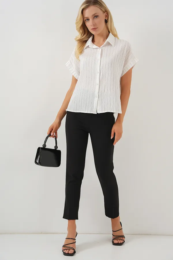 Women's Striped Short Sleeve Shirt 20327 - White