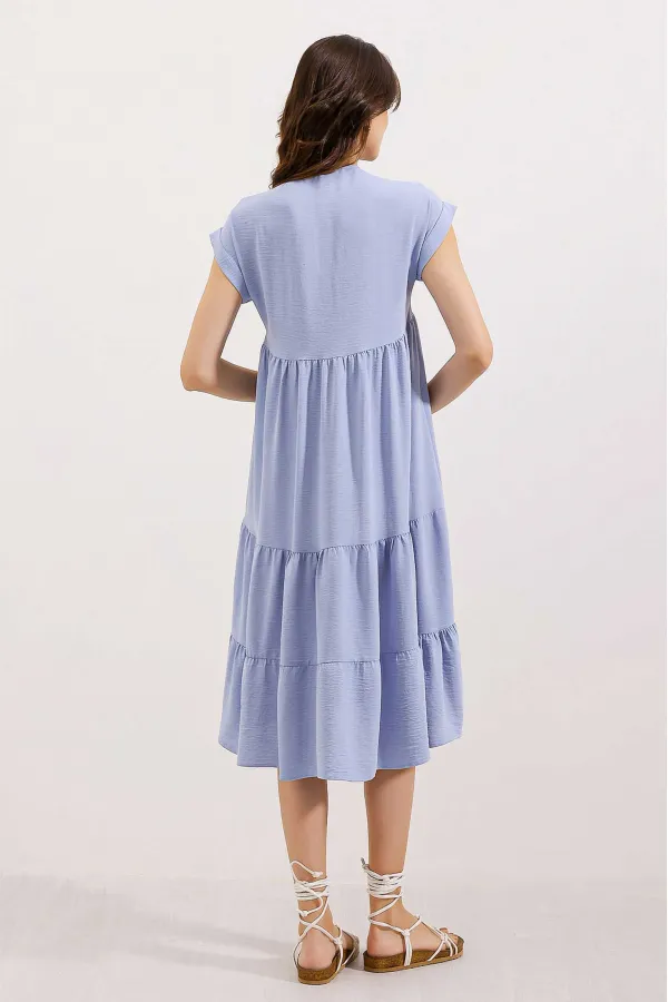 Robe à volants et col en V 2398 - Bleue