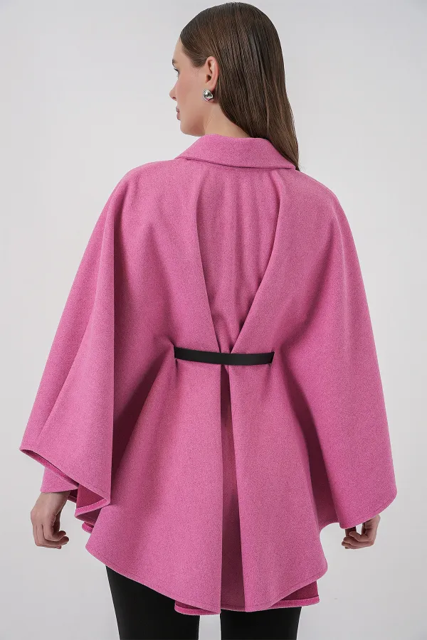 Poncho en cachemire ceinturé pour femme 9170 - Rose
