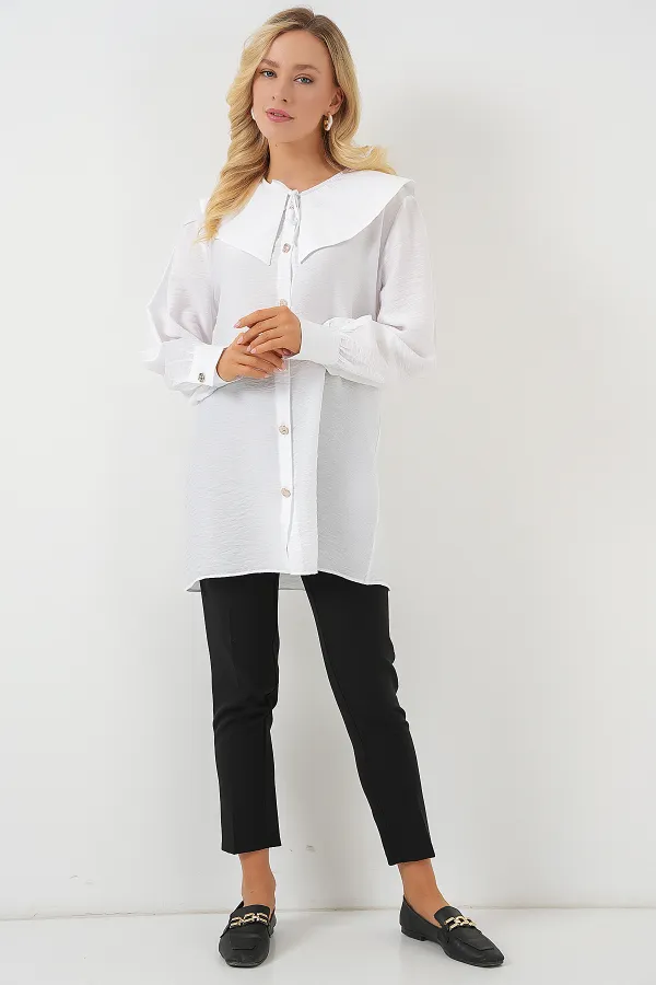 Women's Peter Pan Collar Long Tunic 5967 - White
