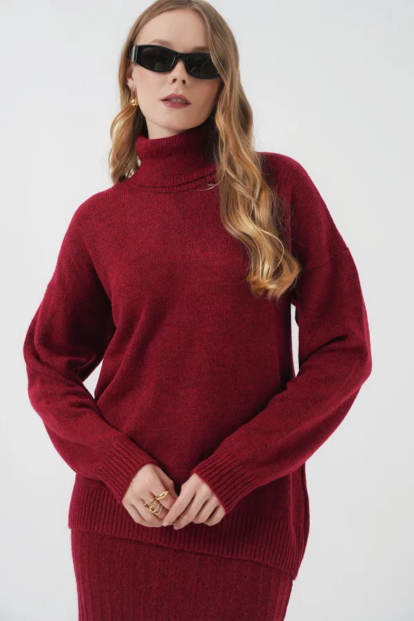 15892 Sweater Skirt and Knitwear Two-Piece Set - Red