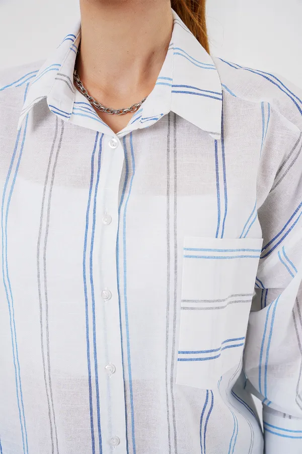 Chemise rayée oversize pour femme 20278 - Blanche