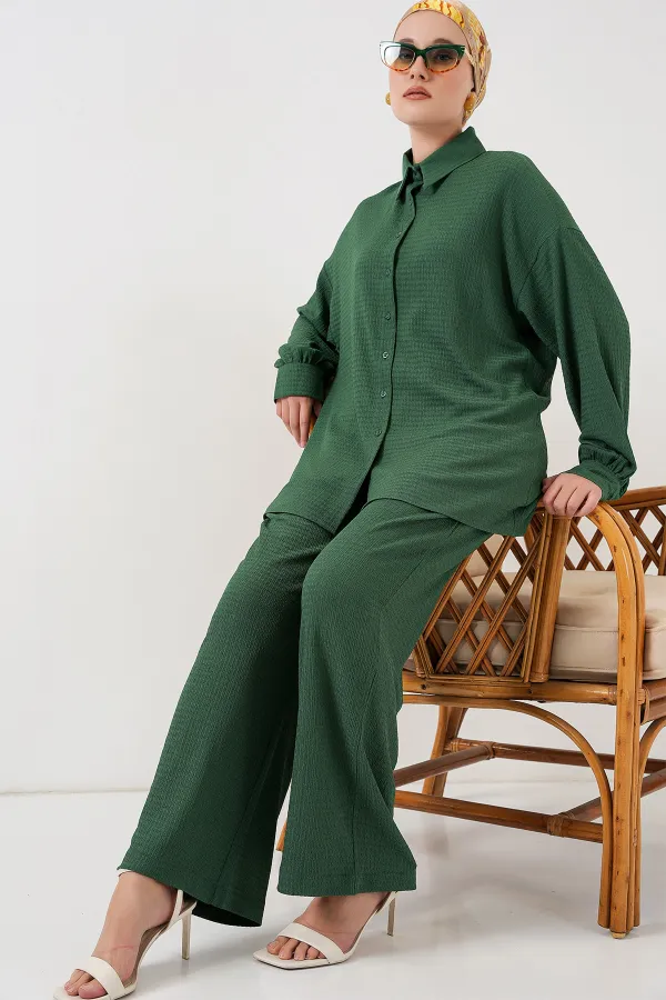 Ensemble hijab tricoté pour femme (haut et bas) 6711 - Vert émeraude