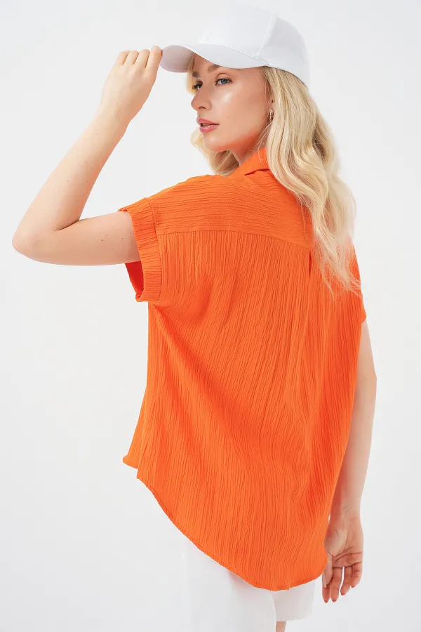 Women's Striped Short Sleeve Shirt 20324 - Orange