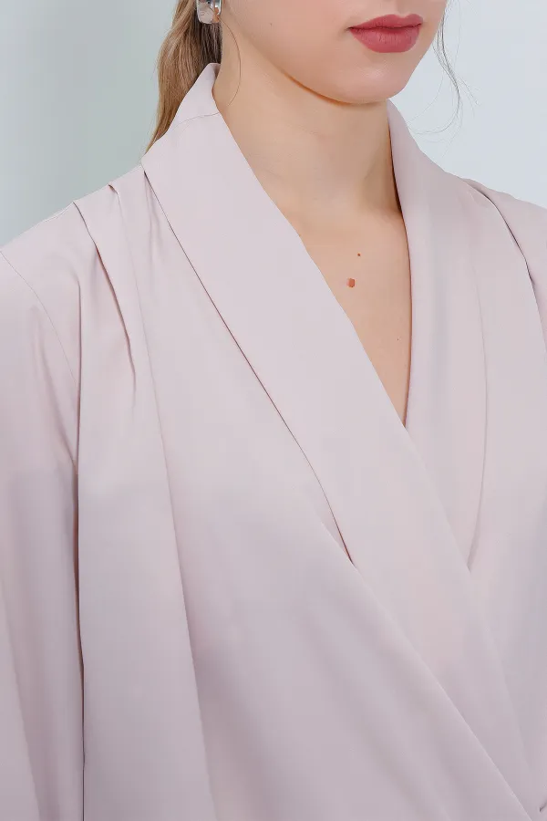 Chemisier en satin crème à double boutonnage pour femme 0492