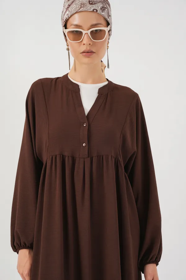 Kadın Uzun Tesettür Elbise 2525 - Kahverengi