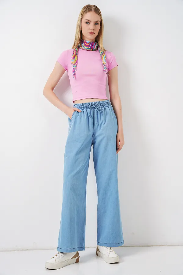 Kadın Rahat Kalıp Kot Pantolon 6707 - Açık Mavi