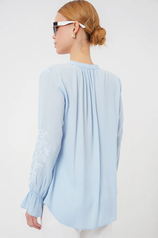 Kadın Nakışlı Örme Bluz 941 - Mavi