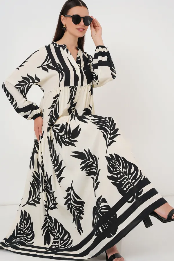 Robe hijab authentique à motifs 2423 - Blanc clair