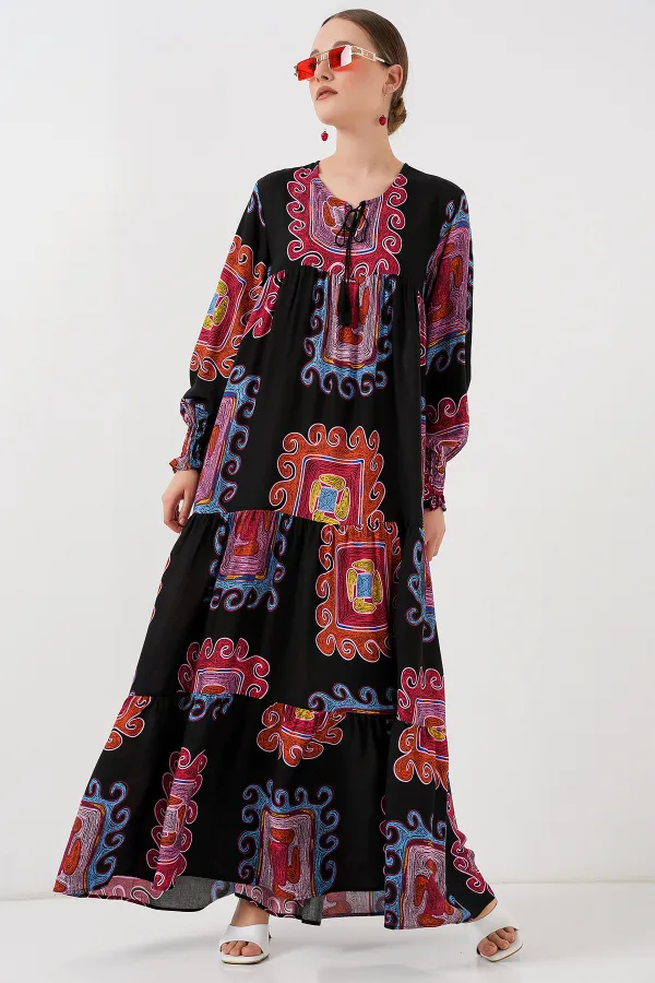 1947 Desenli Uzun Elbise - M. Kırmızı