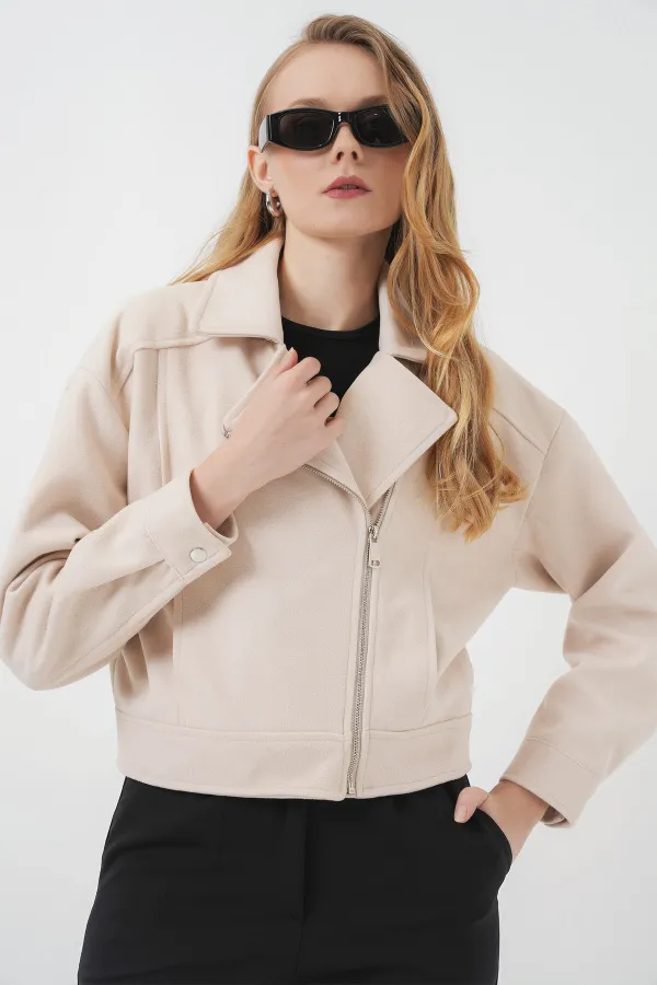 0717 Women's Short Cashmere Jacket - Beige
