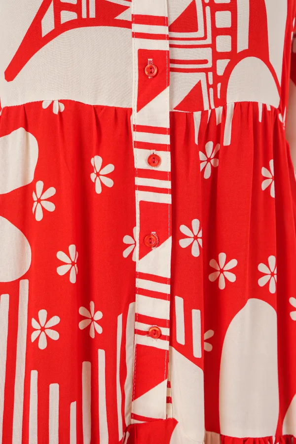 Robe longue hijab à motifs pour femme 2585 - Rouge N.