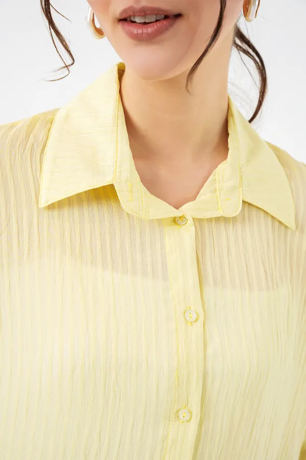 Kadın Uzun Oversize Gömlek 20320 - Sarı