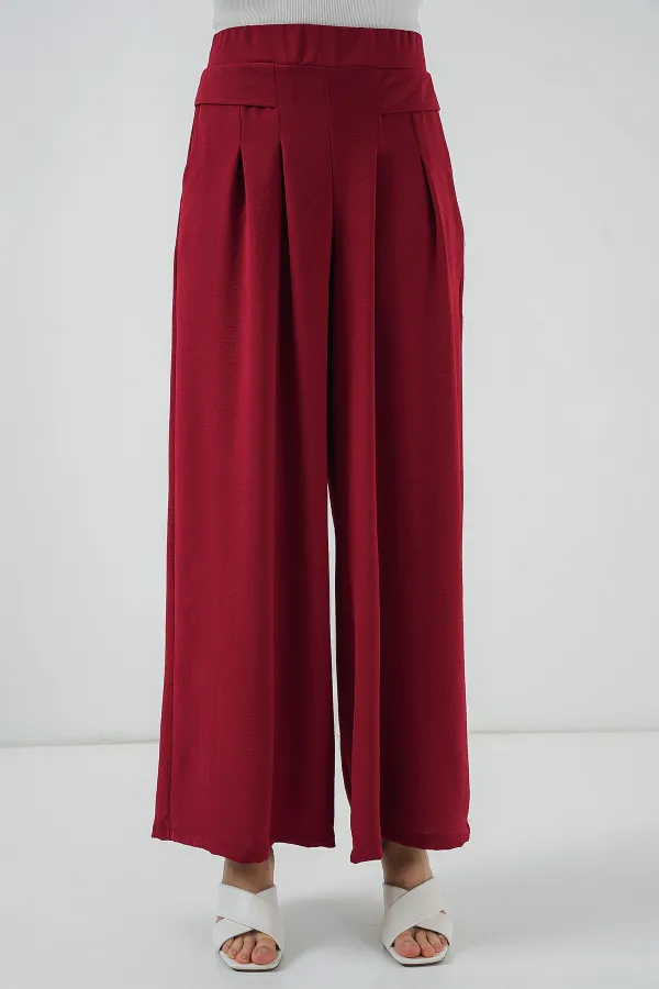 Women's Wide Leg Pleated Trousers 6718 - Red