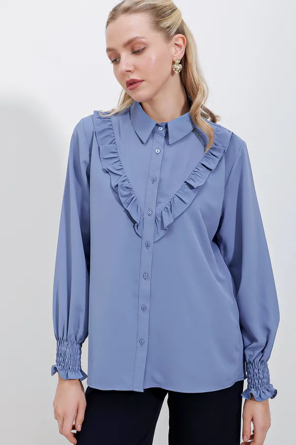 Chemise à manches longues à volants 20223 - Indigo