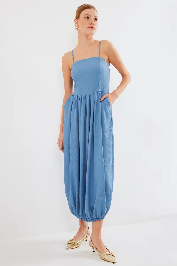 Robe salopette en maille à bretelles 2492 - Indigo