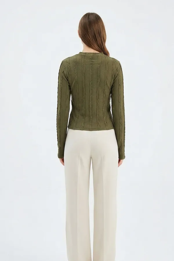 Kadın Dokulu Örme Bluz 980 - Haki