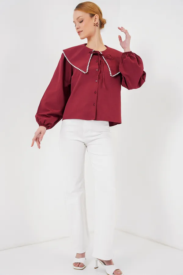 Chemise à col bébé pour femme 20314 - Bordeaux