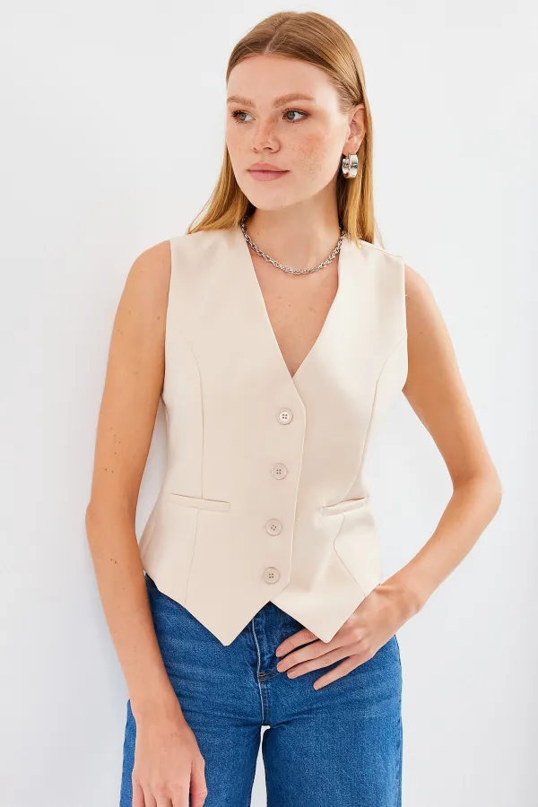6796 Short Woven Vest - Cream