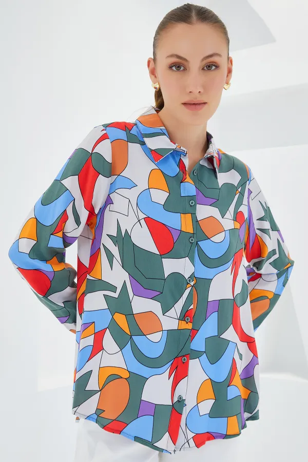 Chemise à motifs graphiques 3721 - Kaki clair