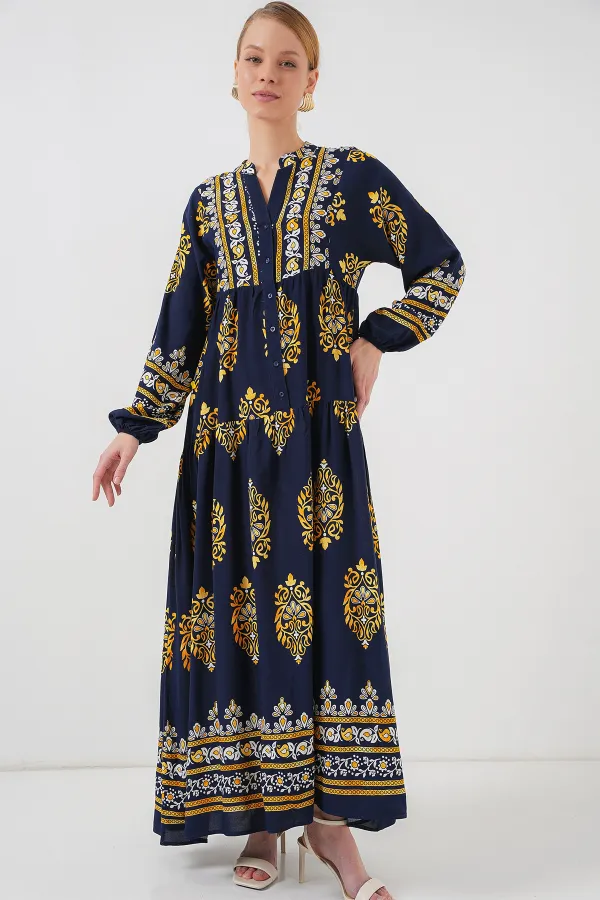 Robe hijab à motifs authentiques 2423 - Bleu marine 2