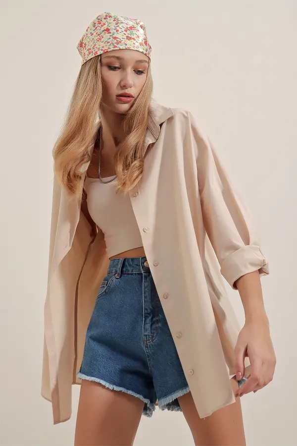 Chemise longue oversize basique 3900 - Crème