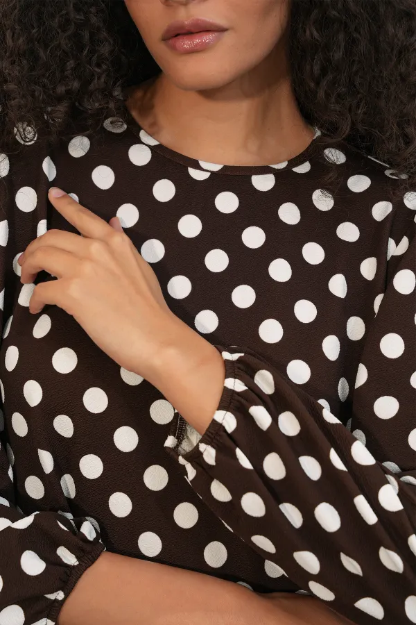 Women's Tunic and Pants Polka Dot Top and Bottom Set 6663 - Dark Brown