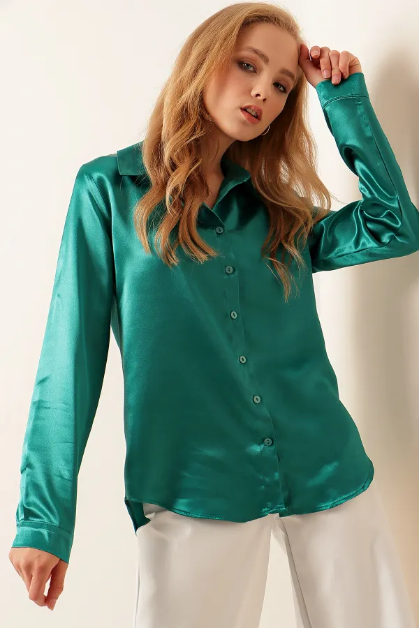 Chemise en satin fluide 3964 - Vert foncé