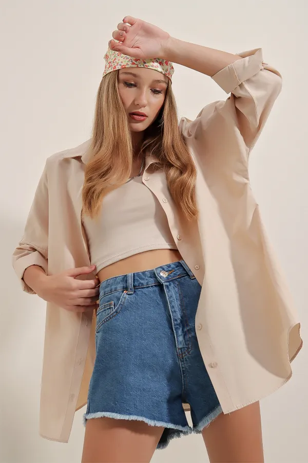 Chemise longue oversize basique 3900 - Crème