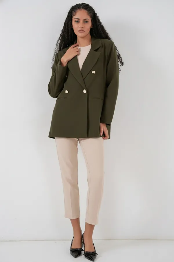 Women's Double-Breasted Blazer Jacket 0722 - Khaki