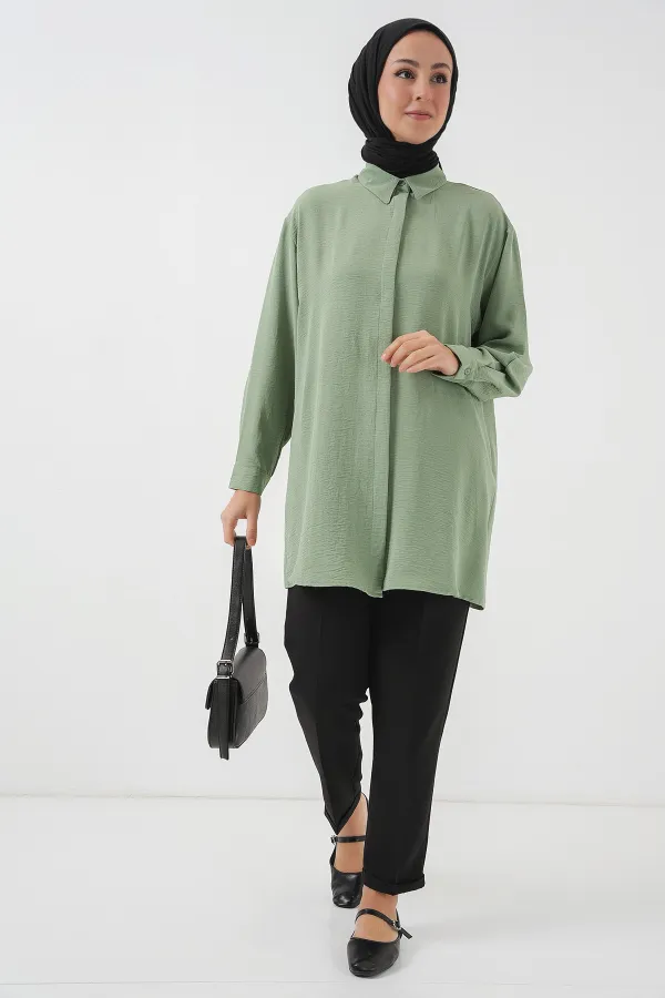 Kadın Uzun Gömlek Tunik 5945 - Çağla