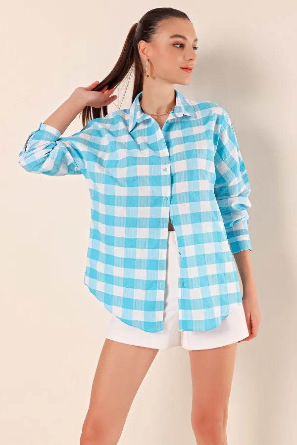 Chemise longue oversize basique 3900 - Bleu clair