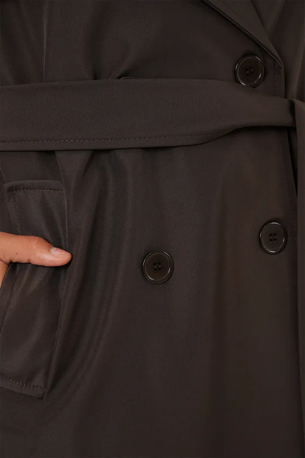 5918 Kruvaze Yaka Trençkot - C. Kahverengi