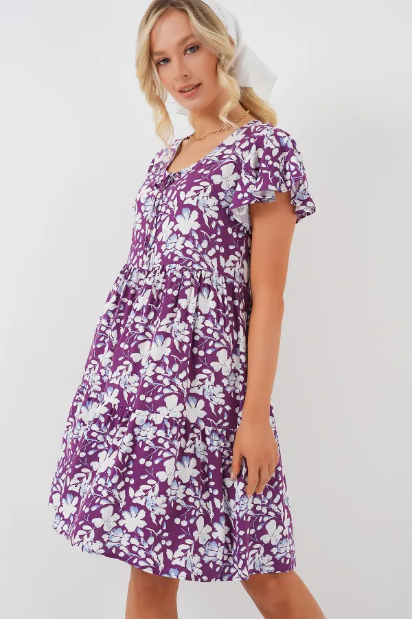 2352 V-Neck Short Dress - Purple
