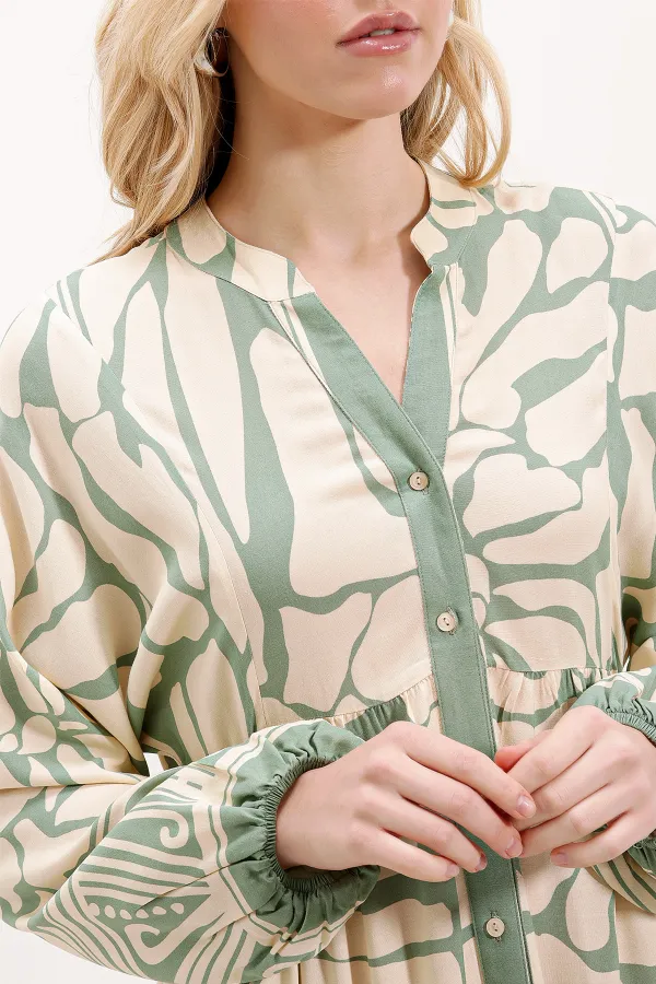 Robe hijab à motifs authentiques 2423 - Vert A.