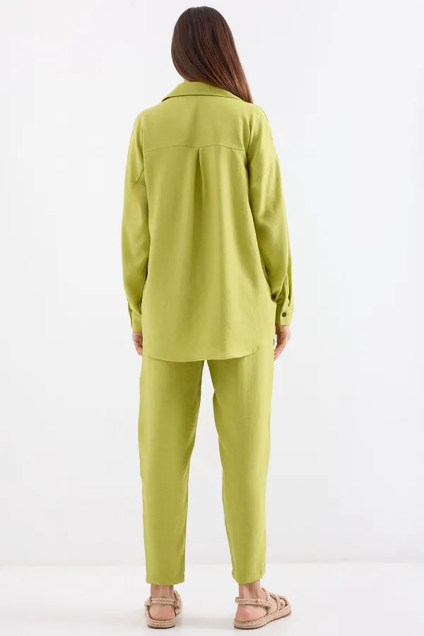 6622 Keten İkili Takım - Yağ Yeşil