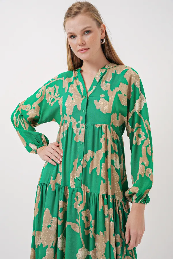 Robe hijab à motifs authentiques 2423 - Vert émeraude