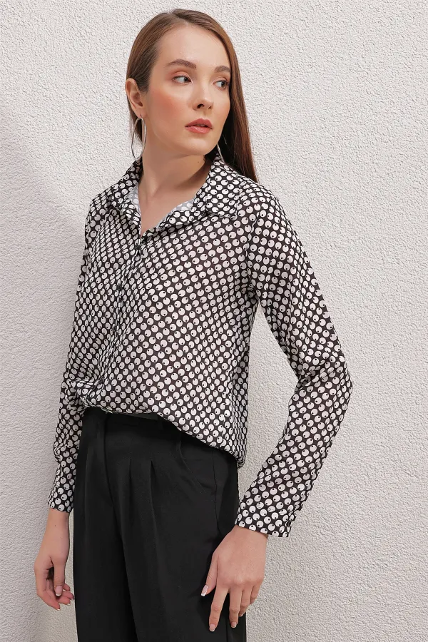 3964 Hafif Dökümlü Saten Gömlek - Y.Beyaz