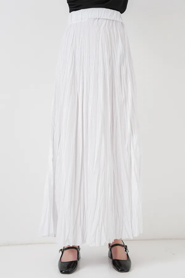 Jupe longue froissée pour femme 8042 - Blanche